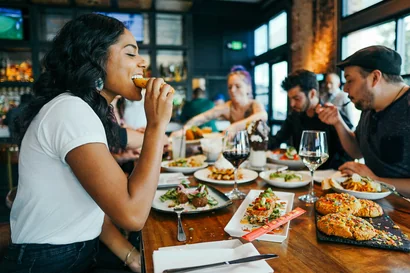 women eating food