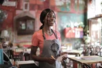 waitress smiling